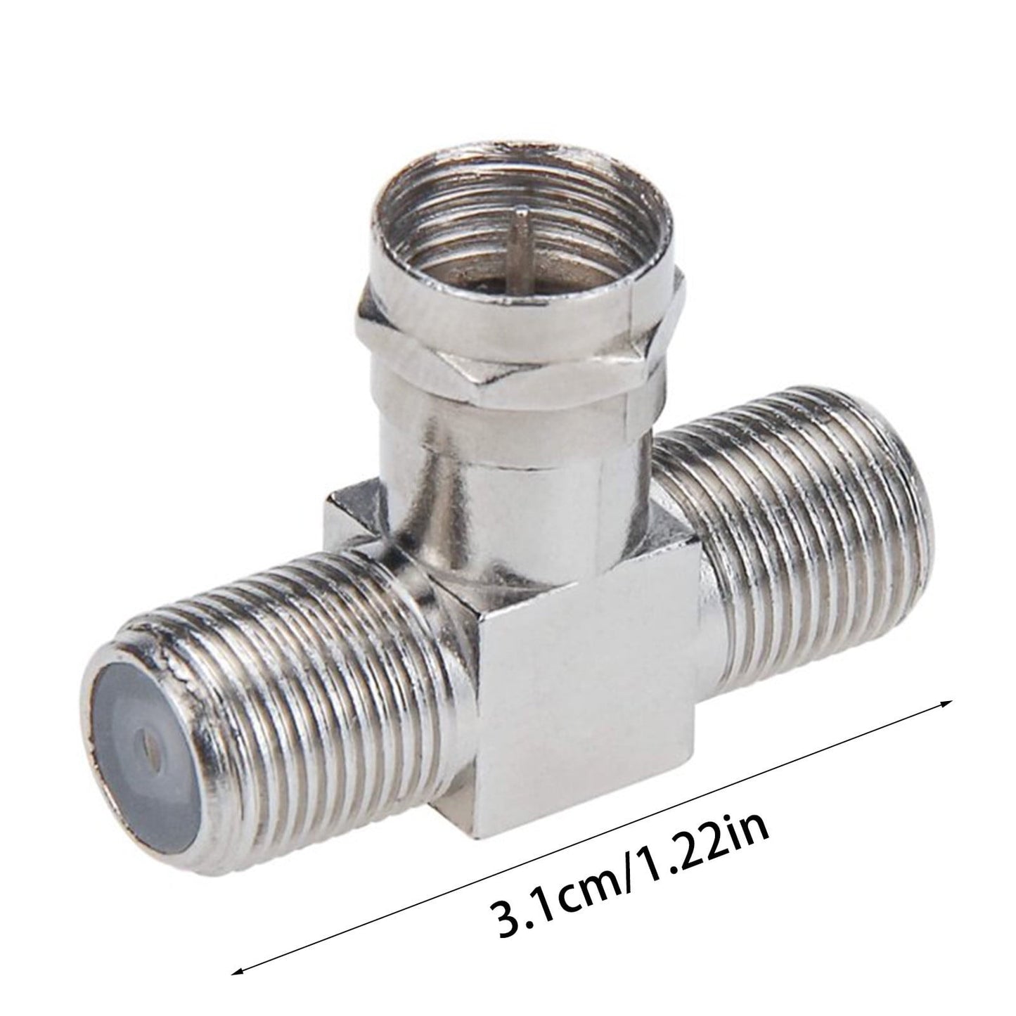 Coaxial Cable Splitter, TV Splitter 2 in 1 Out 2-Pack F Type RG6 Male to 2 F Female 3 Way Cable Splitter Coax T Connector Adapter for Video VCR Antenna Cable Satellite, 2 Pcs, 1.22 Inches 1.22" Silver