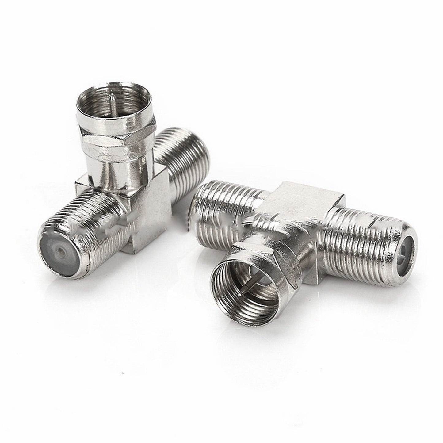Coaxial Cable Splitter, TV Splitter 2 in 1 Out 2-Pack F Type RG6 Male to 2 F Female 3 Way Cable Splitter Coax T Connector Adapter for Video VCR Antenna Cable Satellite, 2 Pcs, 1.22 Inches 1.22" Silver