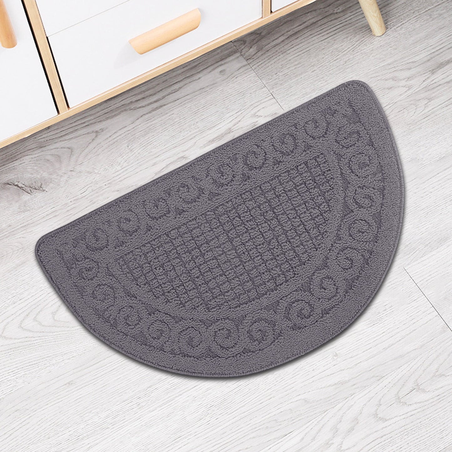 Entrance Semicircular Floor Mat,Non-Slip Outdoor and Indoor Carpet with Moisture-Proof Backing,Durable Polyester Fabric for Safety and Warmth,Ideal for Doorways,Bathrooms,and Home Entryways Gray