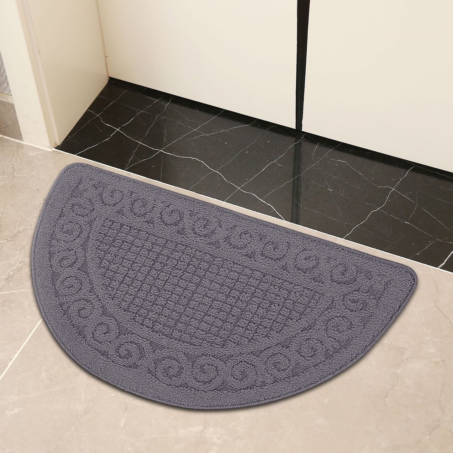 Entrance Semicircular Floor Mat,Non-Slip Outdoor and Indoor Carpet with Moisture-Proof Backing,Durable Polyester Fabric for Safety and Warmth,Ideal for Doorways,Bathrooms,and Home Entryways Gray