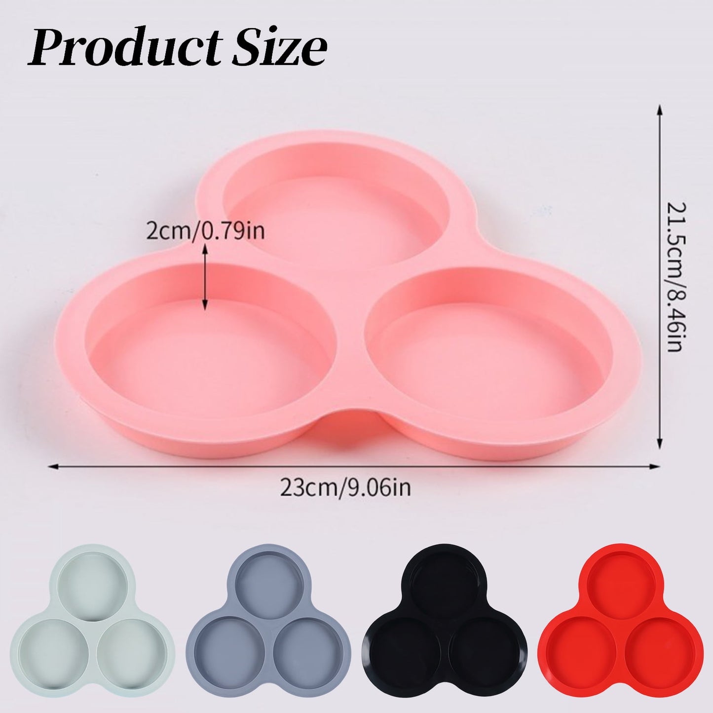 1 Pcs Silicone Egg Cups for Air Fryer,3-Cavity Cupcake Baking Tray,Round Silicone Baking Tools,Round Silicone Ramekins,for Sandwiches,Non-Stick Tray for Baking Accessories,(Dark Gray,9.06x8.46 in) Pink