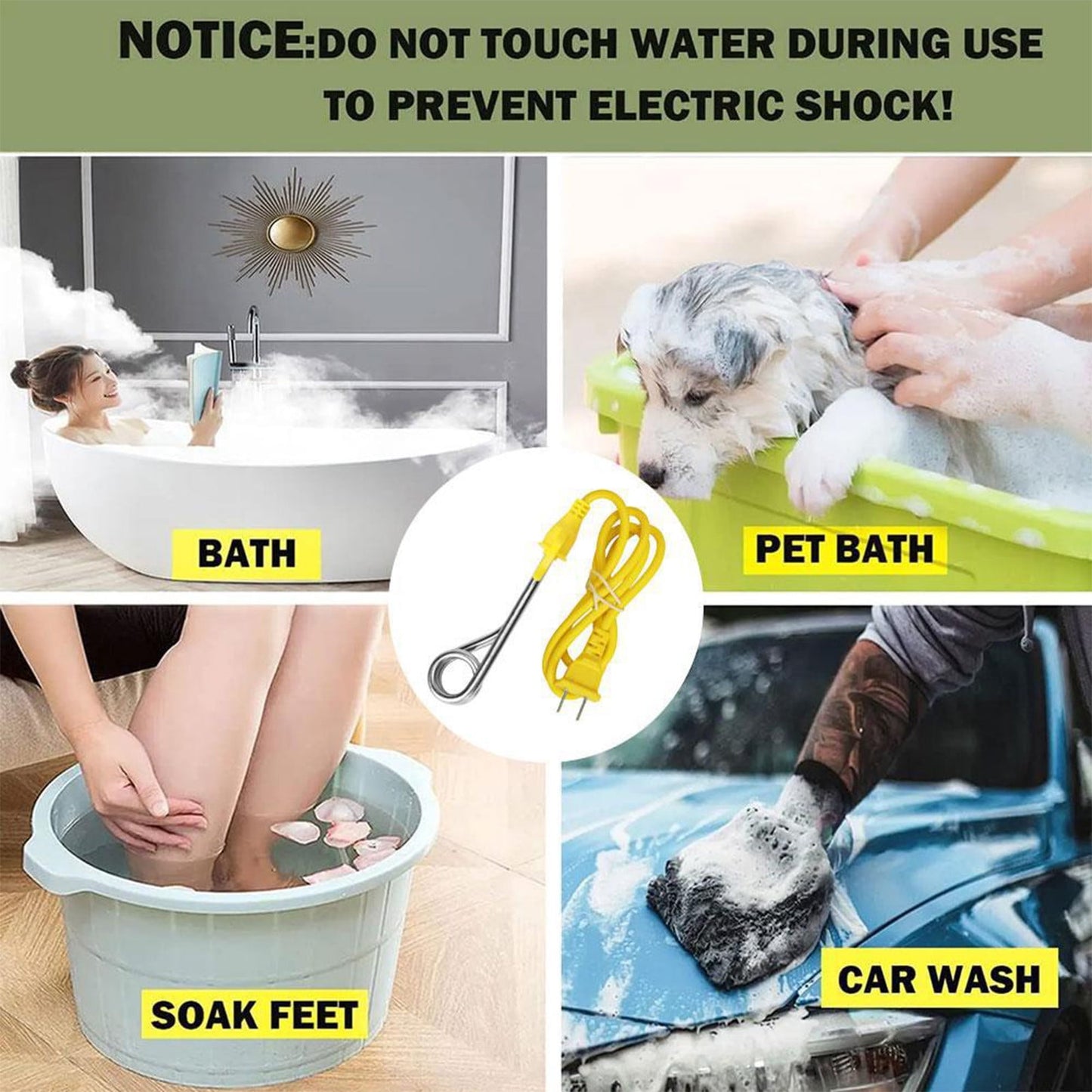 Portable Electric Immersion Water Heater，600W Stainless Steel for Fast Boiling in Cups，Foldable Plug for Easy Storage and Travel，Energy Efficient for Office，Dorm，or Camping Use