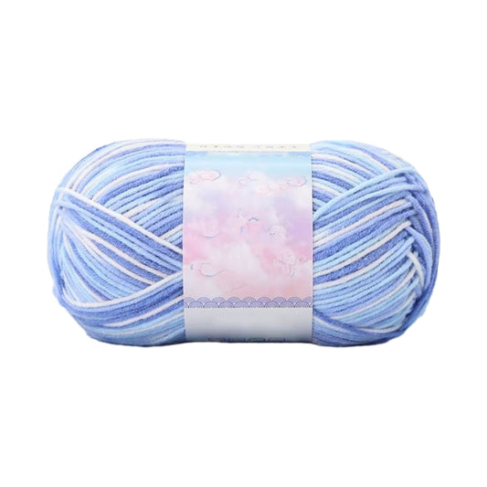 Milk Cotton Tie-Dye Yarn for Knitting and Crochet,130m Multicolor Gradient Wool,Soft and Durable for Blankets and Crafts,Versatile Use for DIY Projects and Creative Knitting Blue