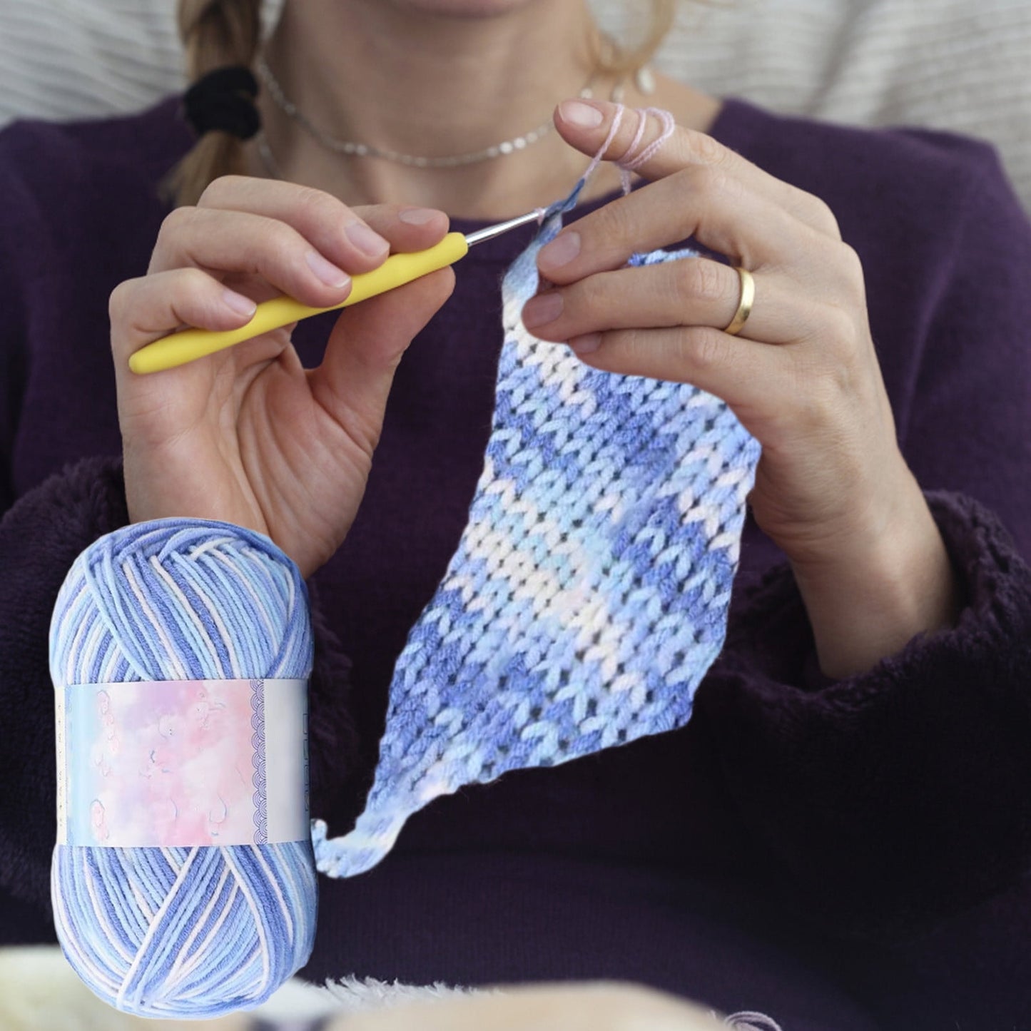 Milk Cotton Tie-Dye Yarn for Knitting and Crochet,130m Multicolor Gradient Wool,Soft and Durable for Blankets and Crafts,Versatile Use for DIY Projects and Creative Knitting Blue