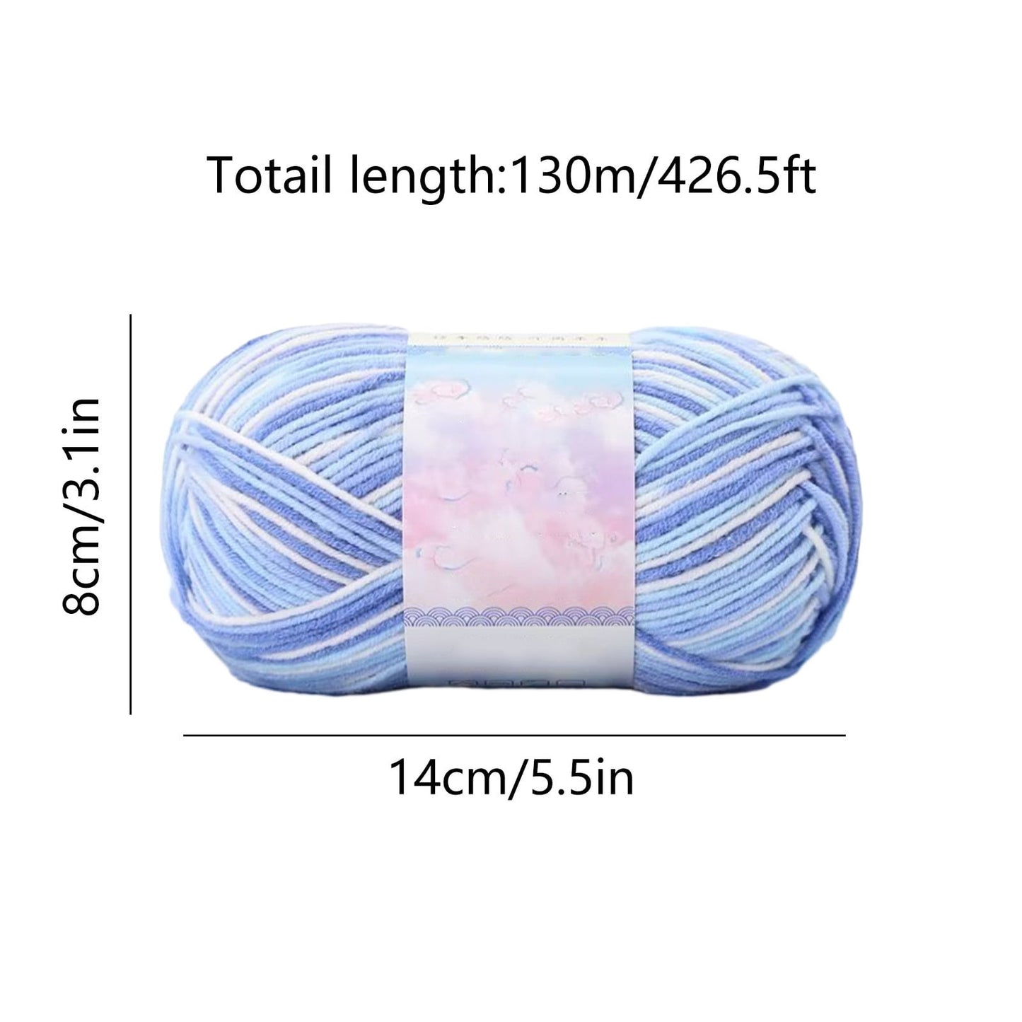 Milk Cotton Tie-Dye Yarn for Knitting and Crochet,130m Multicolor Gradient Wool,Soft and Durable for Blankets and Crafts,Versatile Use for DIY Projects and Creative Knitting Blue
