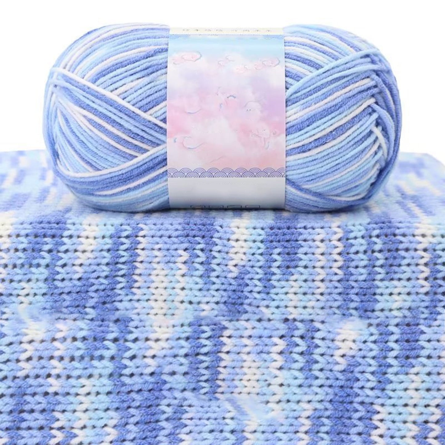 Milk Cotton Tie-Dye Yarn for Knitting and Crochet,130m Multicolor Gradient Wool,Soft and Durable for Blankets and Crafts,Versatile Use for DIY Projects and Creative Knitting Blue