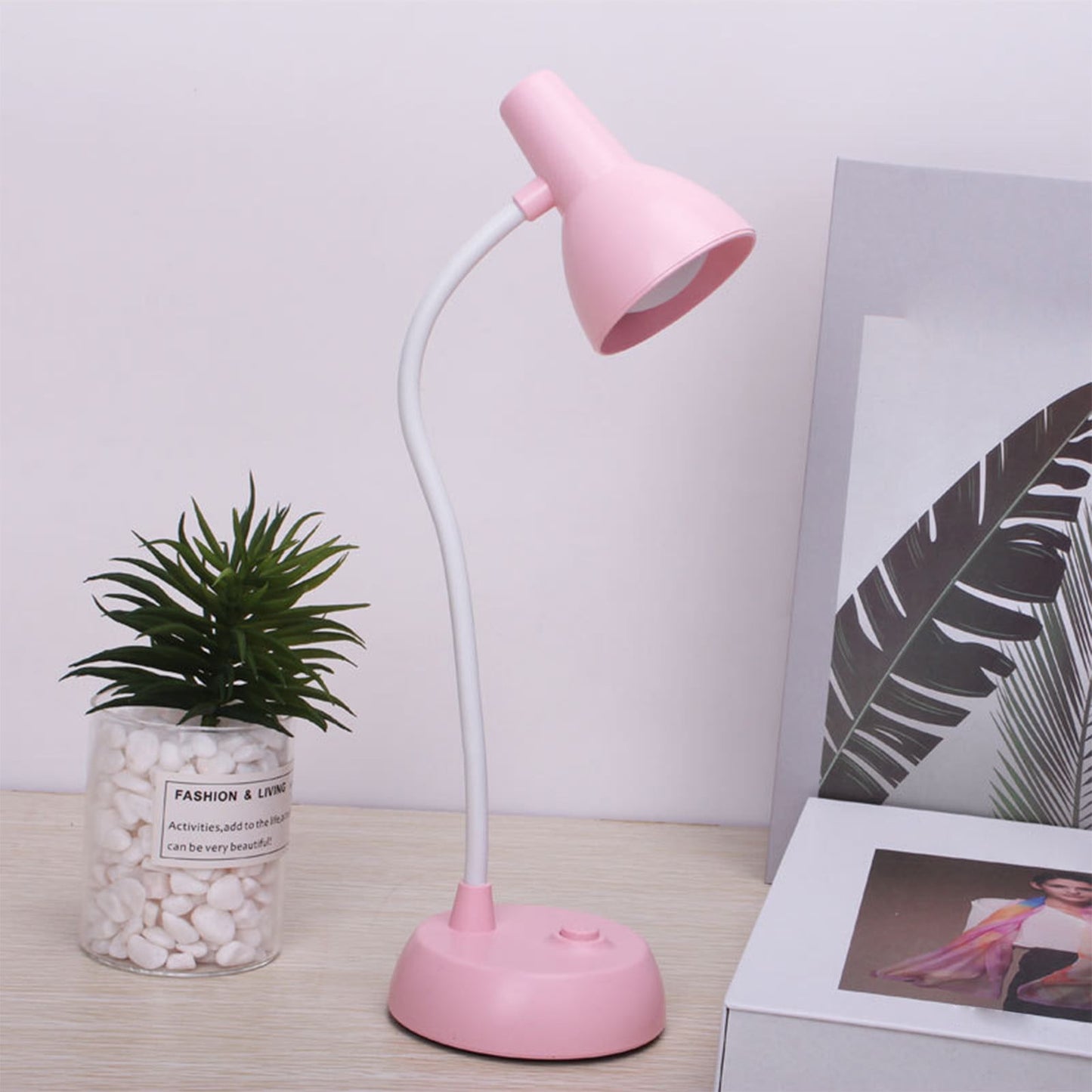LED Eye Protection Table Lamp for Estudiar,Bendable Gooseneck and Adjustable Brightness,Battery-Powered and Portable,Ideal for Bedroom,Dorm,or Reading,Includes USB Cable. Pink