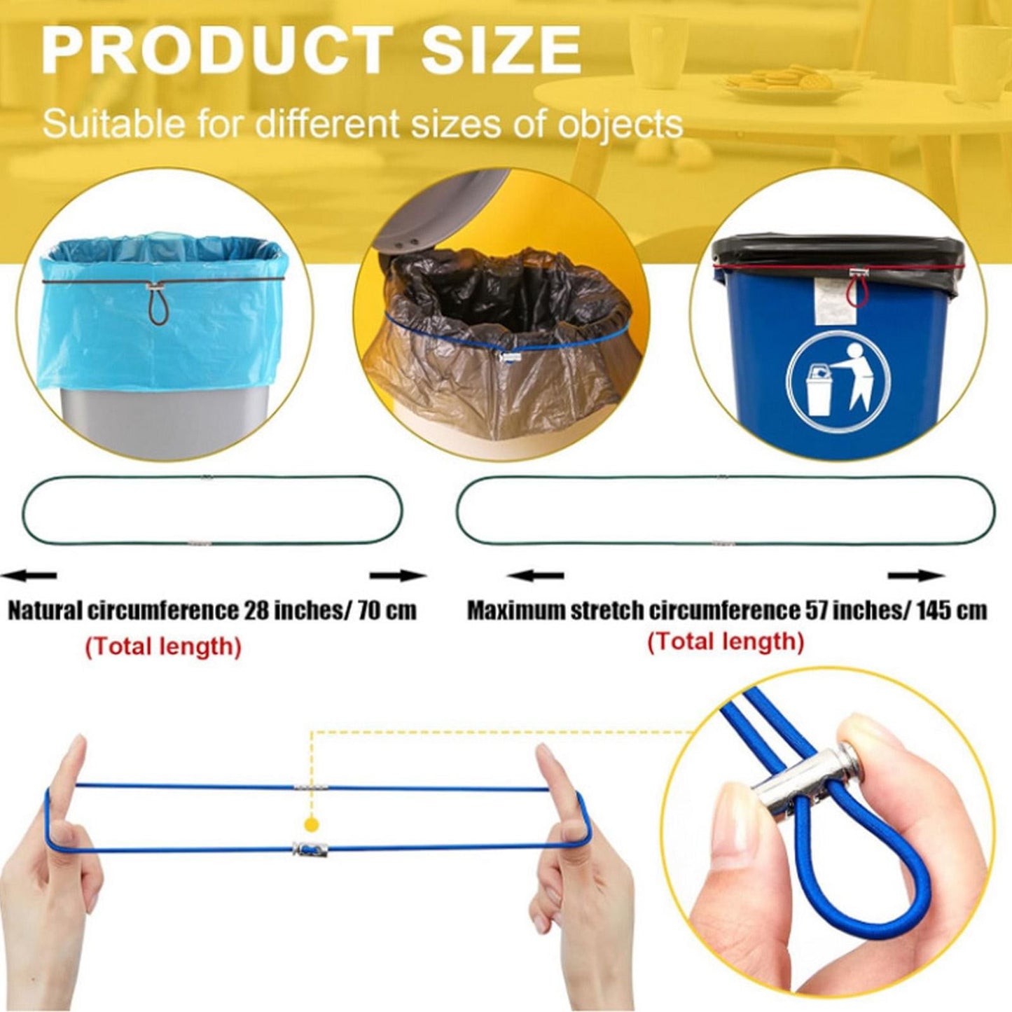 Garbage Can Rubber Bands,Multifunction Litter Box Bands,Fits 13-30 Gallon Bins, Heavy-duty Trash Can Bands to Hold Garbage Bags in Place, Trash Bag Holder Band with High Elasticity(Grey) Yellow