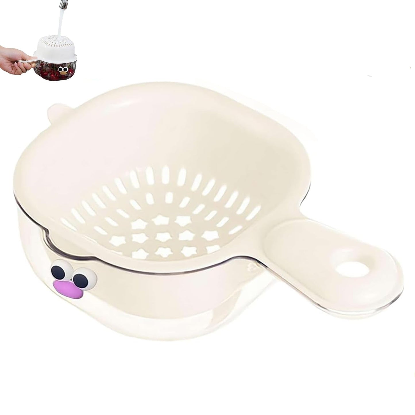 Small Fruit Colander, Fruit Rinser Strainer Container Dual-Layer Vegetable Cutting And Draining Basket, Watermelon Bowl With Strainer For Mini Berry And Tomato Grape Washer, 1 Pcs, 7.67x4.72 7.67" x 4.72" Purple