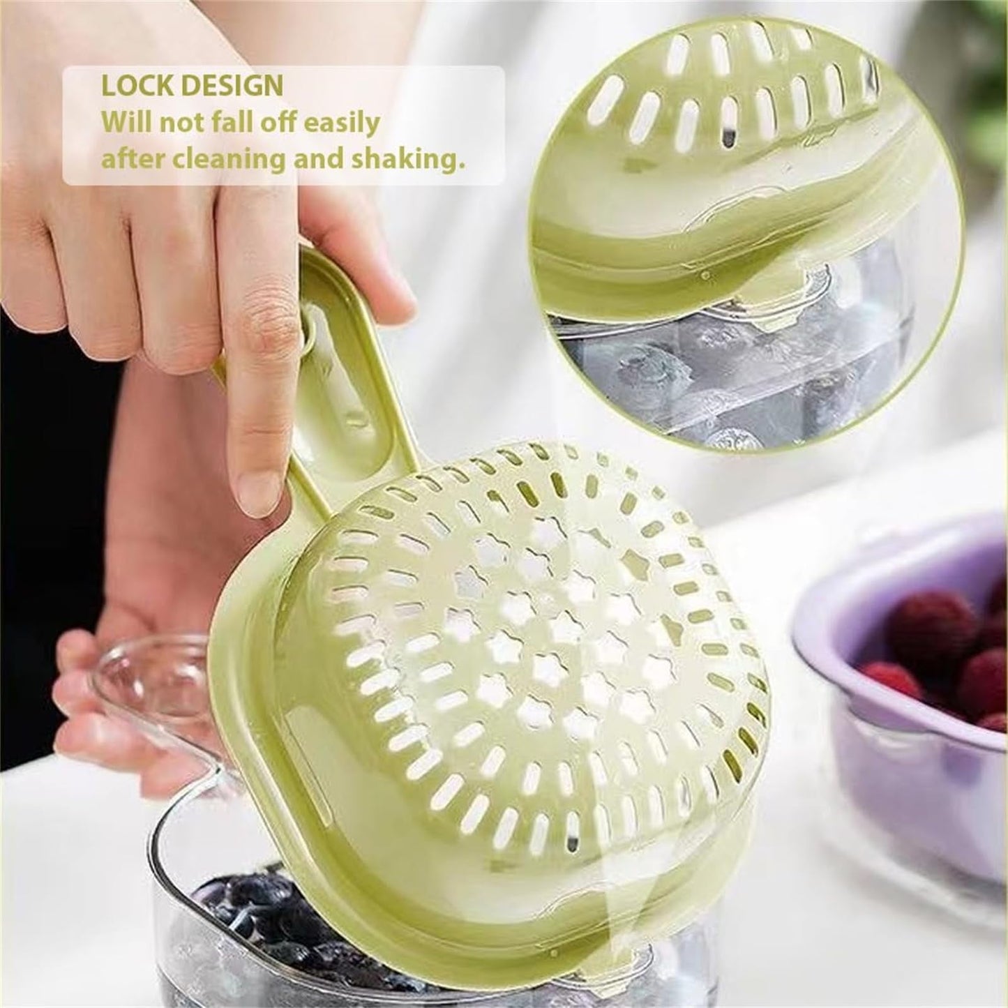 Small Fruit Colander, Fruit Rinser Strainer Container Dual-Layer Vegetable Cutting And Draining Basket, Watermelon Bowl With Strainer For Mini Berry And Tomato Grape Washer, 1 Pcs, 7.67x4.72 7.67" x 4.72" Purple