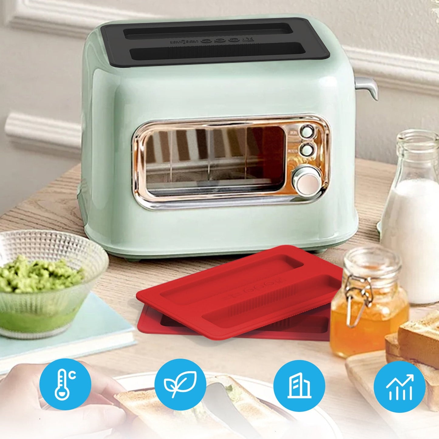 CCMAOLU Silicone Toaster Cover 2 Slice Wide Slot,Reusable Heat Resistance Bread Machine Topper Cover,Dirt Proof Sandwich Accessories That Fit Most Toasters,Simple Design Easy to Clean & Wipe Red
