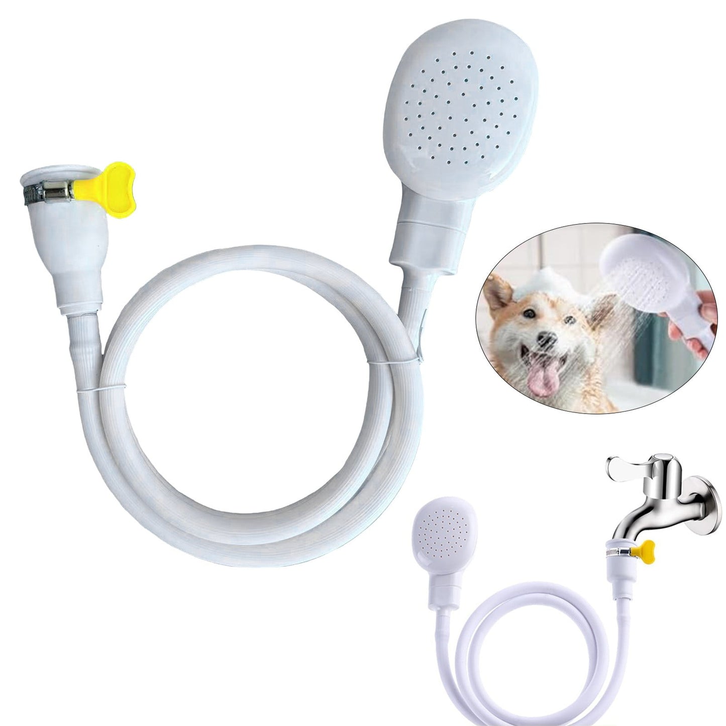 Portable Sink Hose Faucet Sprayer Sink Spray Rubber Hose Shampoo Sprayer Handheld Faucet Shower for Pets, Bathing Baby, Washing Hair, Rinsing Vegetables, 4.26 Ft 4.26' White