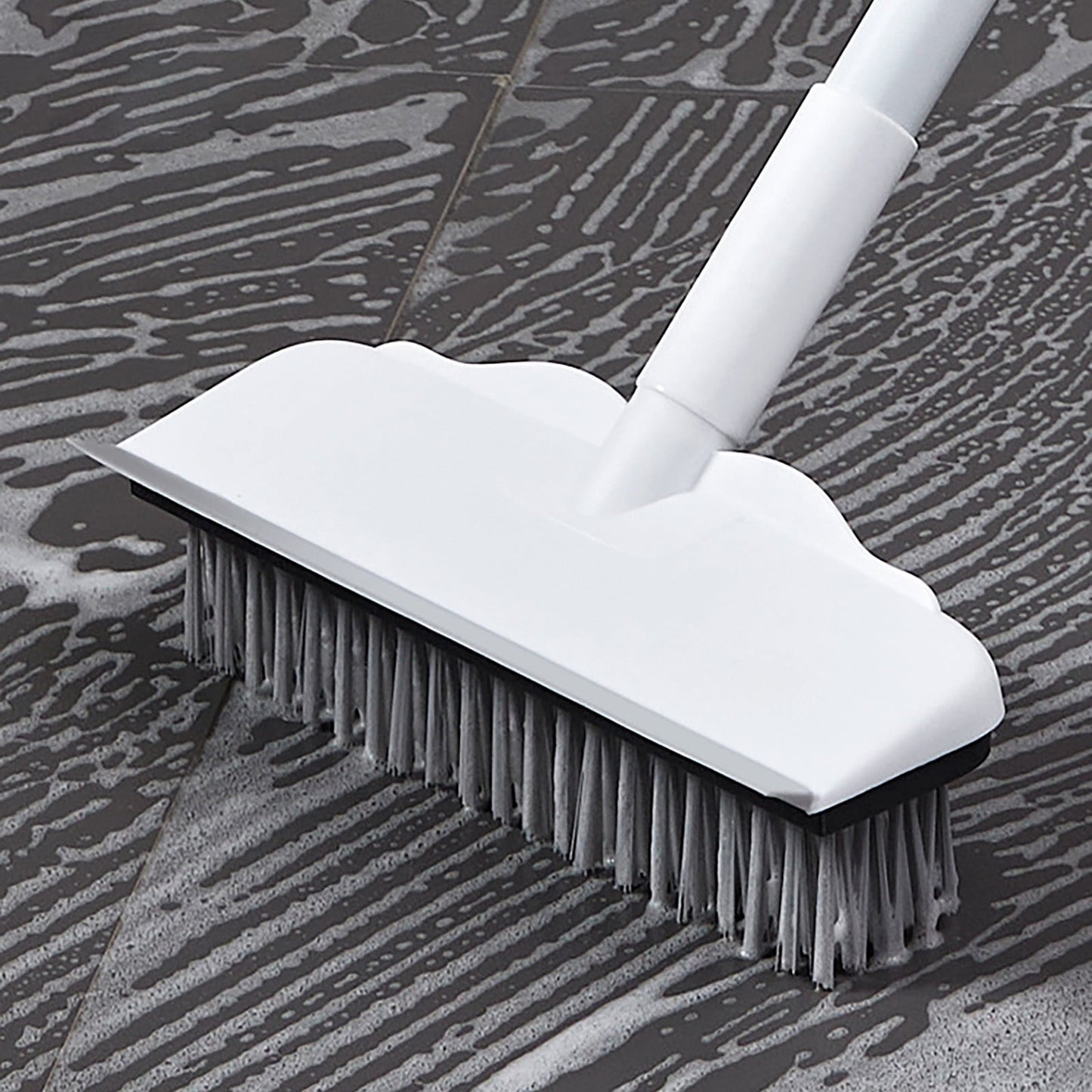 CCMAOLU Floor Scrub Brush with Long Handle,2 in 1 Stiff Bristle Brush & Squeegee Broom for Floor,Bathroom,Tile,Wall Cleaning Tool,Push Scrubber for Shower,Deck,Garage A