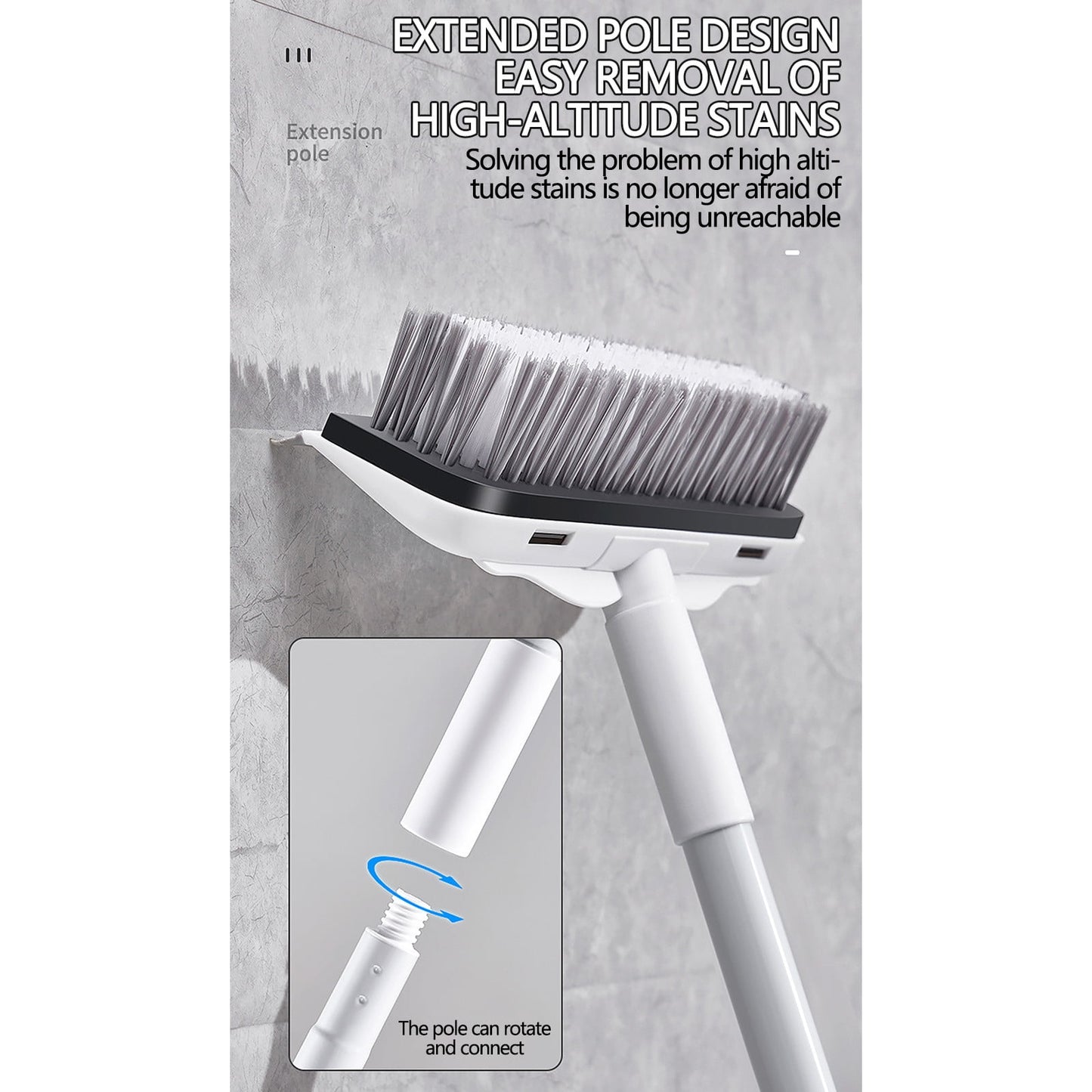 CCMAOLU Floor Scrub Brush with Long Handle,2 in 1 Stiff Bristle Brush & Squeegee Broom for Floor,Bathroom,Tile,Wall Cleaning Tool,Push Scrubber for Shower,Deck,Garage A