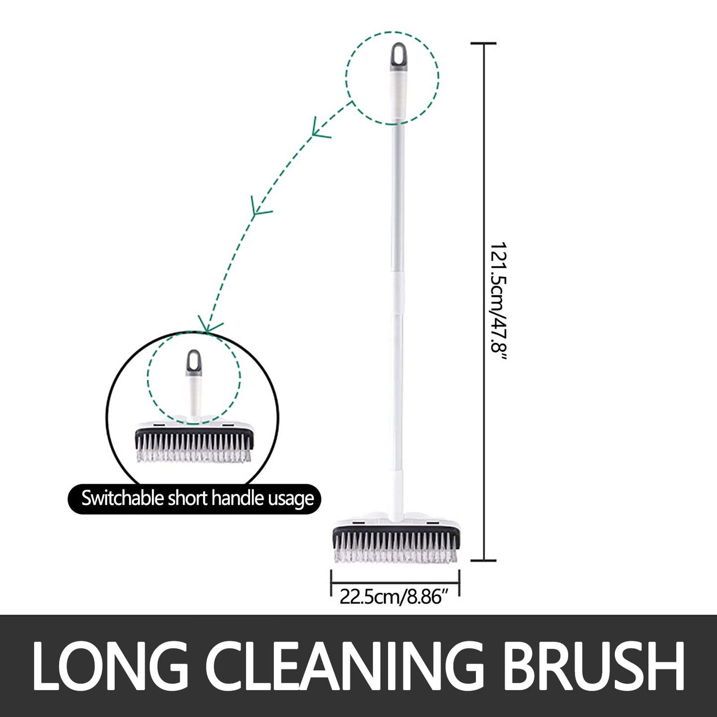 CCMAOLU Floor Scrub Brush with Long Handle,2 in 1 Stiff Bristle Brush & Squeegee Broom for Floor,Bathroom,Tile,Wall Cleaning Tool,Push Scrubber for Shower,Deck,Garage B