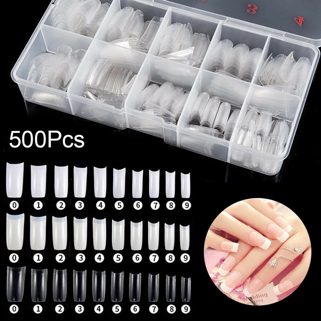 CCMAOLU 500PCS Acrylic Nail Tips,French Style Artificial False Nails for Manicure,DIY Nail Art with Storage Box,10 Sizes,Natural & Clear,Perfect Gift for Nail & Home Use natural