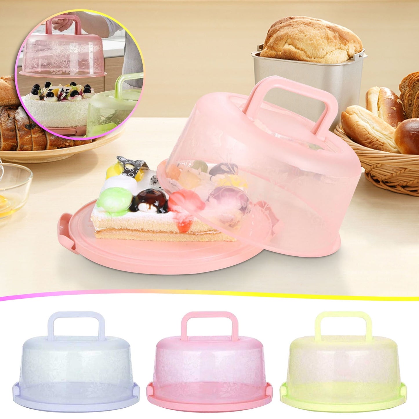 Portable Cake Storage Box, Transparent Plastic Cover with Snap Locks for Freshness, 26x22.5x13.5cm Airtight Container for Cupcakes or Snacks, Refrigerator-Safe and Odor-Proof Design Light Blue