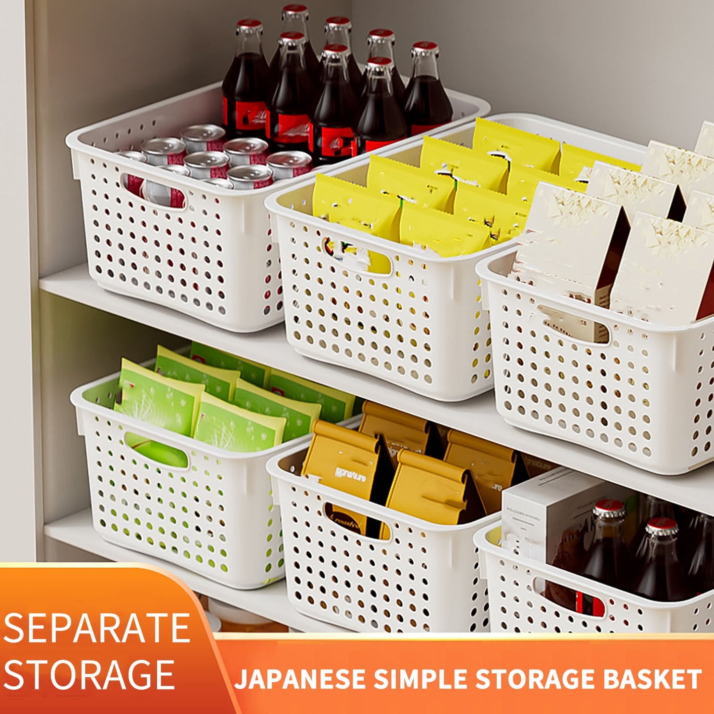 Large Plastic Storage Basket for Home Organization, Tabletop Snack Bin or Vegetable Container, Handled Open Crate for Kitchen or Bathroom, Space-Saving Versatile Decluttering Solution B
