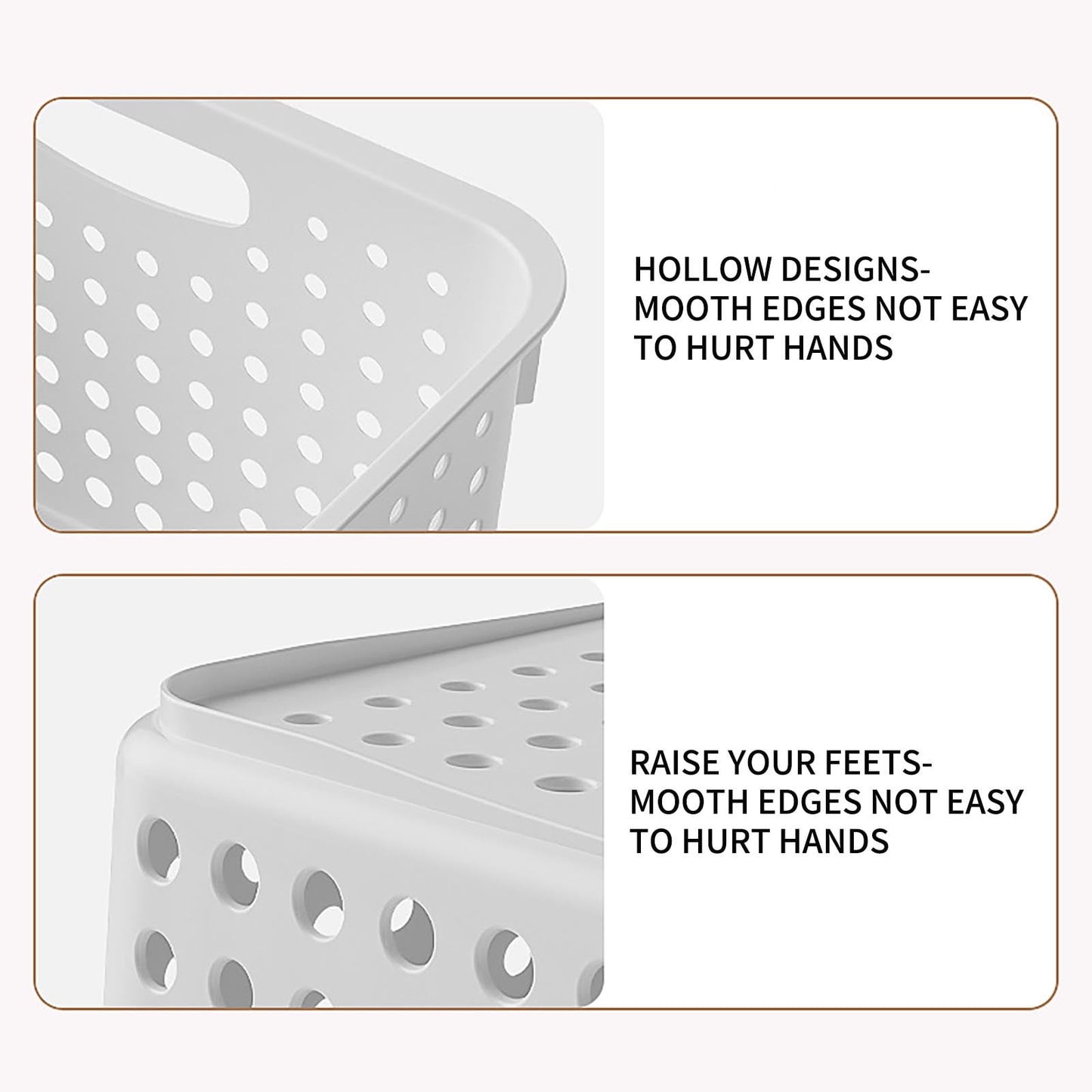 Large Plastic Storage Basket for Home Organization, Tabletop Snack Bin or Vegetable Container, Handled Open Crate for Kitchen or Bathroom, Space-Saving Versatile Decluttering Solution C