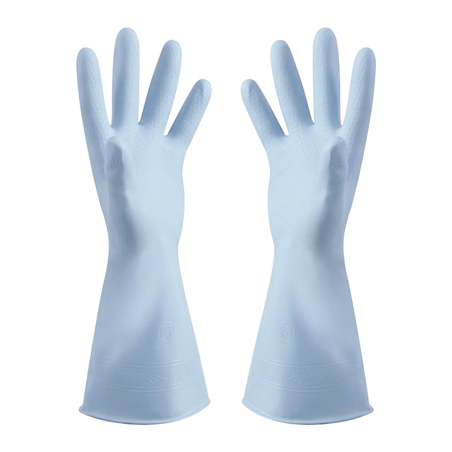 Reusable Household Dishwashing Cleaning Gloves, Food-Grade Natural Rubber with Non-Slip Textured Grip, Long Length for Hand and Arm Protection, Ideal for Kitchen, Gardening, and Janitorial Tasks Light Blue L