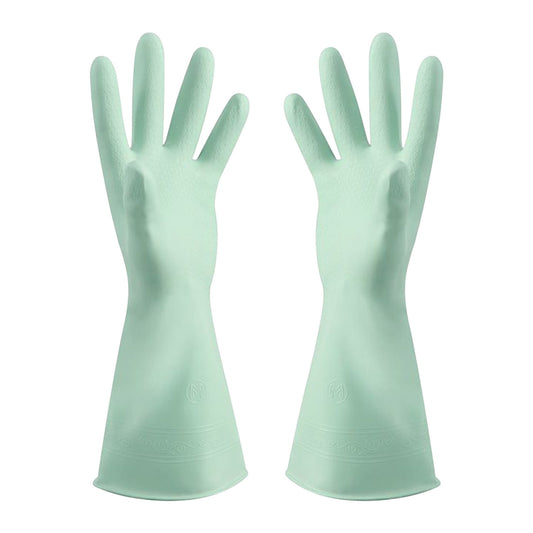 Reusable Household Dishwashing Cleaning Gloves, Food-Grade Natural Rubber with Non-Slip Textured Grip, Long Length for Hand and Arm Protection, Ideal for Kitchen, Gardening, and Janitorial Tasks Mint Green L