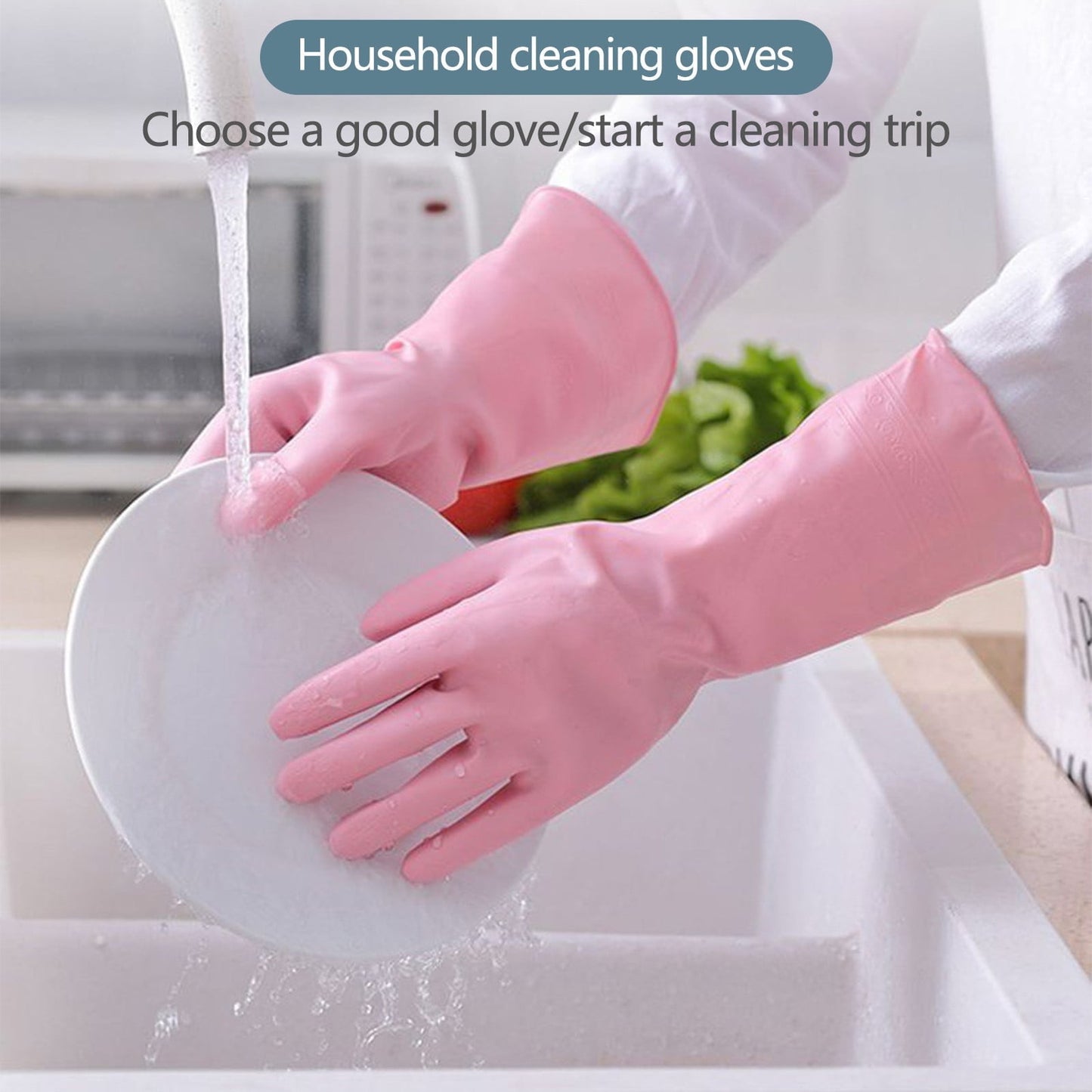 Reusable Household Dishwashing Cleaning Gloves, Food-Grade Natural Rubber with Non-Slip Textured Grip, Long Length for Hand and Arm Protection, Ideal for Kitchen, Gardening, and Janitorial Tasks Pink L
