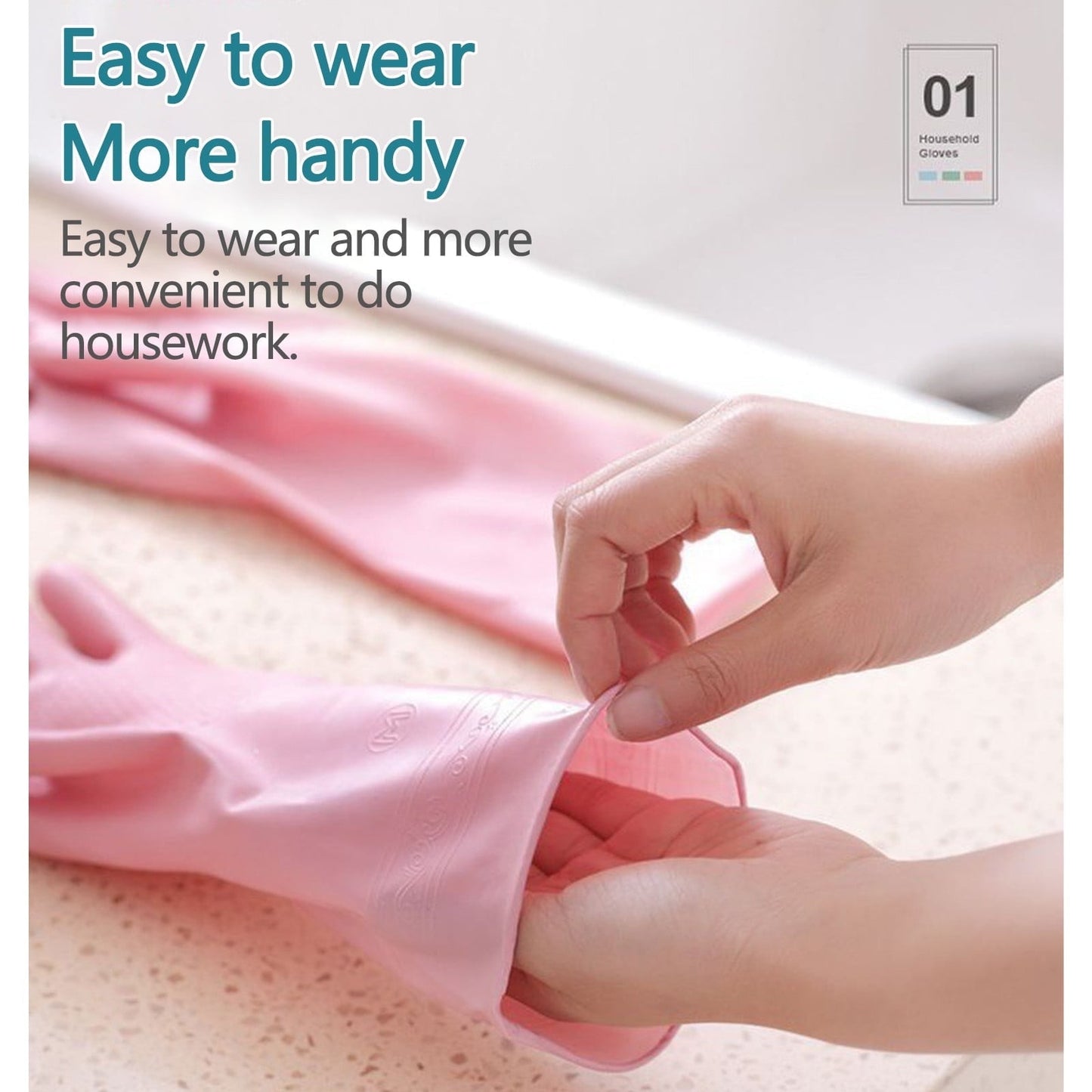 Reusable Household Dishwashing Cleaning Gloves, Food-Grade Natural Rubber with Non-Slip Textured Grip, Long Length for Hand and Arm Protection, Ideal for Kitchen, Gardening, and Janitorial Tasks Pink S