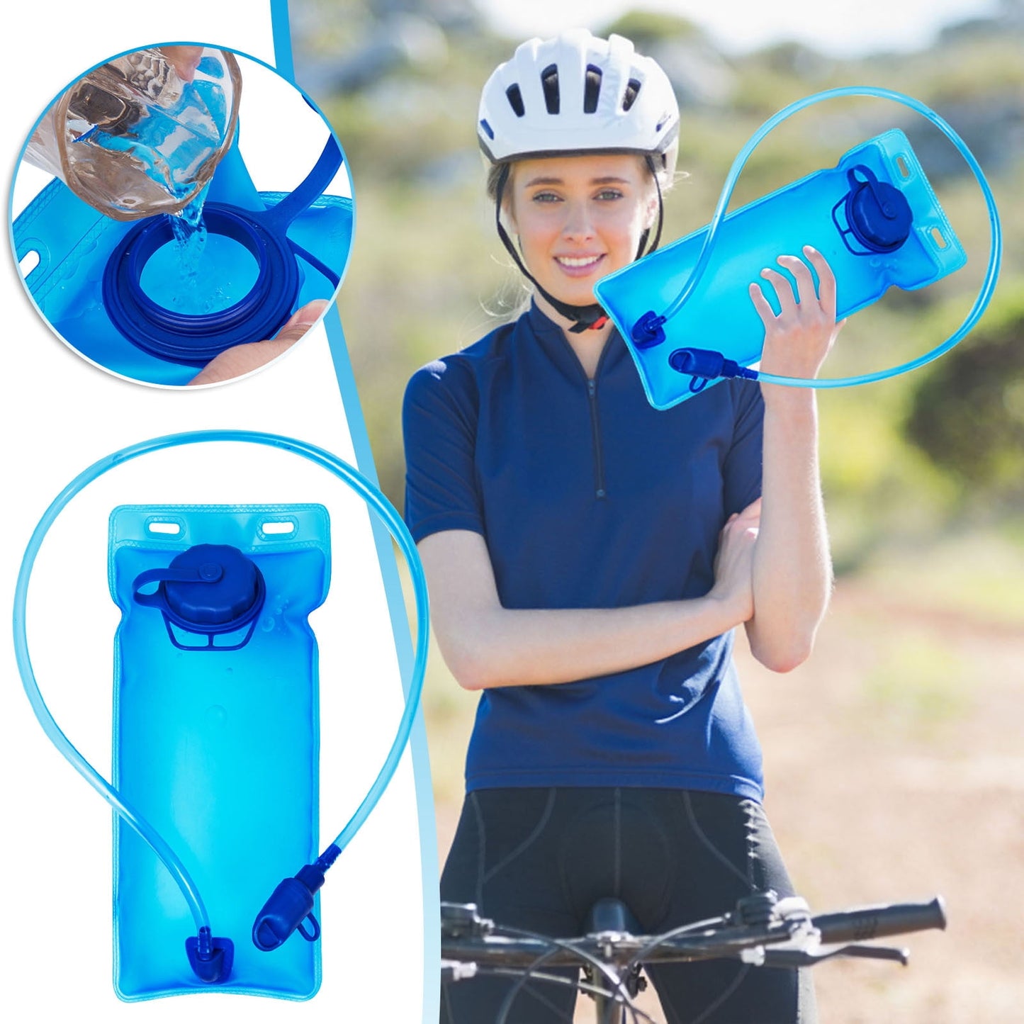 2-Liter Leak-Proof Hydration Bladder for Hiking, Camping, Biking, BPA-Free TPU Water Reservoir with Insulating Sleeve, Large Opening Easy Fill, Clean, Includes Drinking Tube, 35x17.5cm