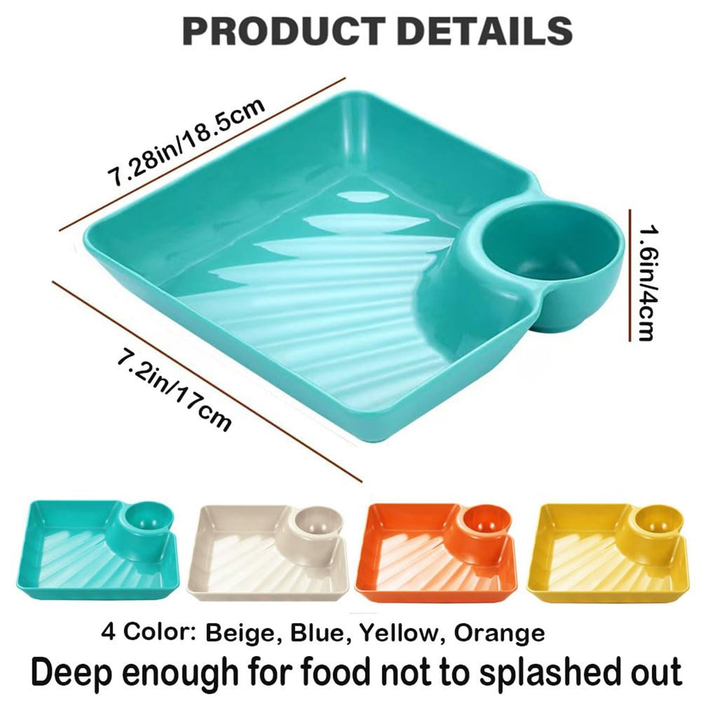 Chip Dip Serving Platter, Plastic Dumpling Plates with Sauce Compartment, Square Serving Dish Sushi Plates, Small Dip Tray for Appetizer, Taco Salsa, Fruit, Charcuterie, 1 Pcs, 7.28x7.2x1.6 7.28" x 7.2" x 1.6" Green