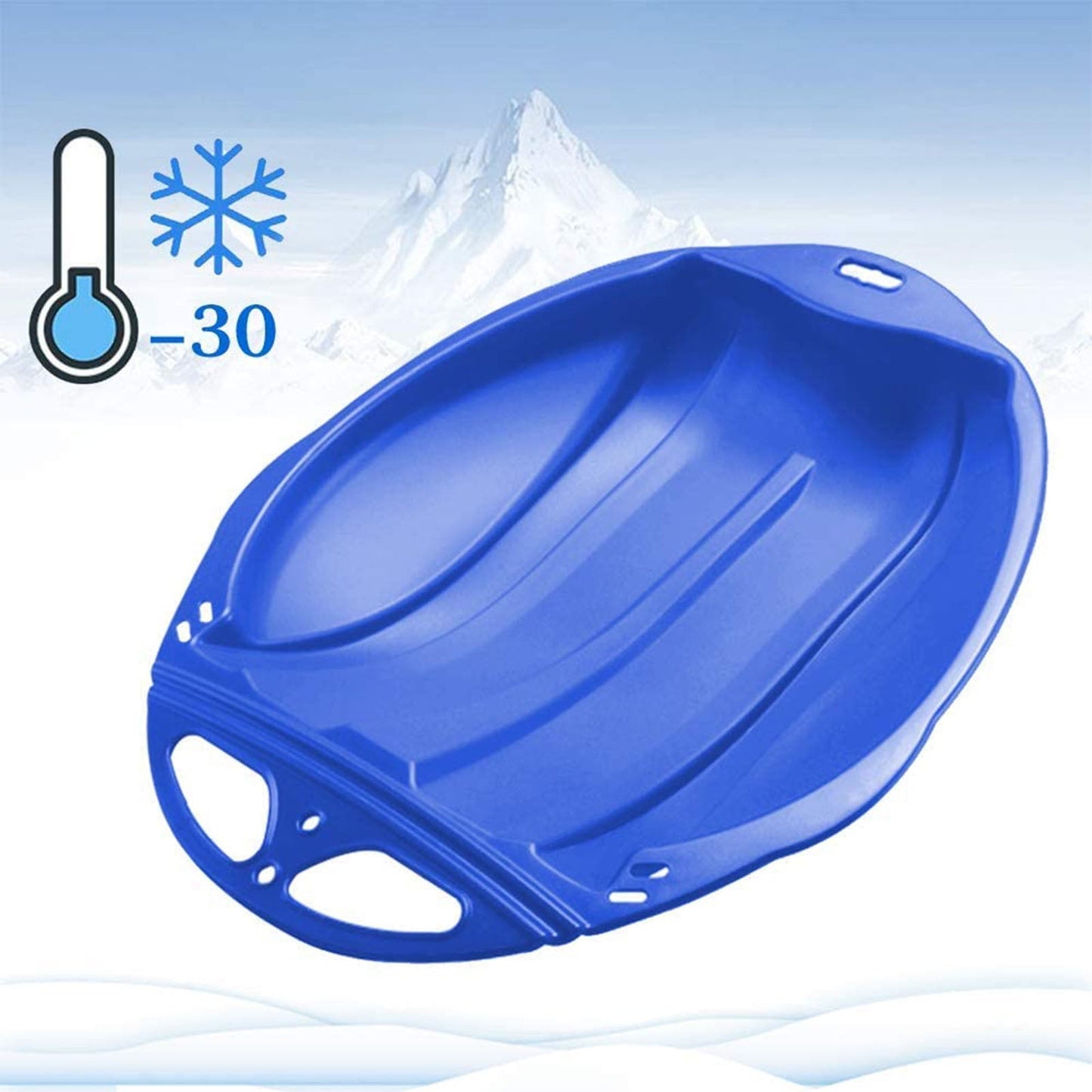 Round Snow Sled Disc for Kids and Adults, Thick Portable Skiing Pad with Anti-Skid Sunk Seat, Versatile Slider for Snow, Grass, and Sand, Comfortable Oversized Handle Design up to 220lbs Blue