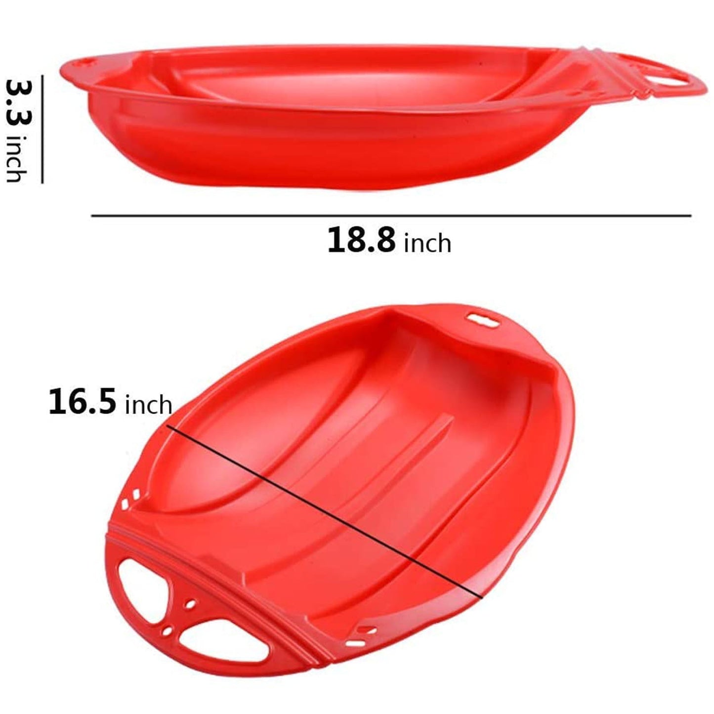 Round Snow Sled Disc for Kids and Adults, Thick Portable Skiing Pad with Anti-Skid Sunk Seat, Versatile Slider for Snow, Grass, and Sand, Comfortable Oversized Handle Design up to 220lbs Red