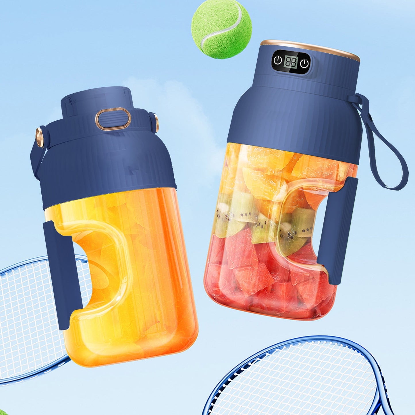 Portable 1200ml Electric Mixing Cup, Stainless Steel & Glass Body, Squeeze Bottle for Protein Shakes, Juices, Gym Drinks, Rechargeable, Airtight Lids, BPA-Free, Multi-Functional Blender Blue