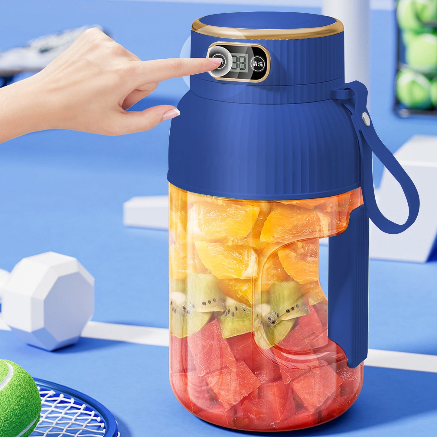 Portable 1200ml Electric Mixing Cup, Stainless Steel & Glass Body, Squeeze Bottle for Protein Shakes, Juices, Gym Drinks, Rechargeable, Airtight Lids, BPA-Free, Multi-Functional Blender Blue