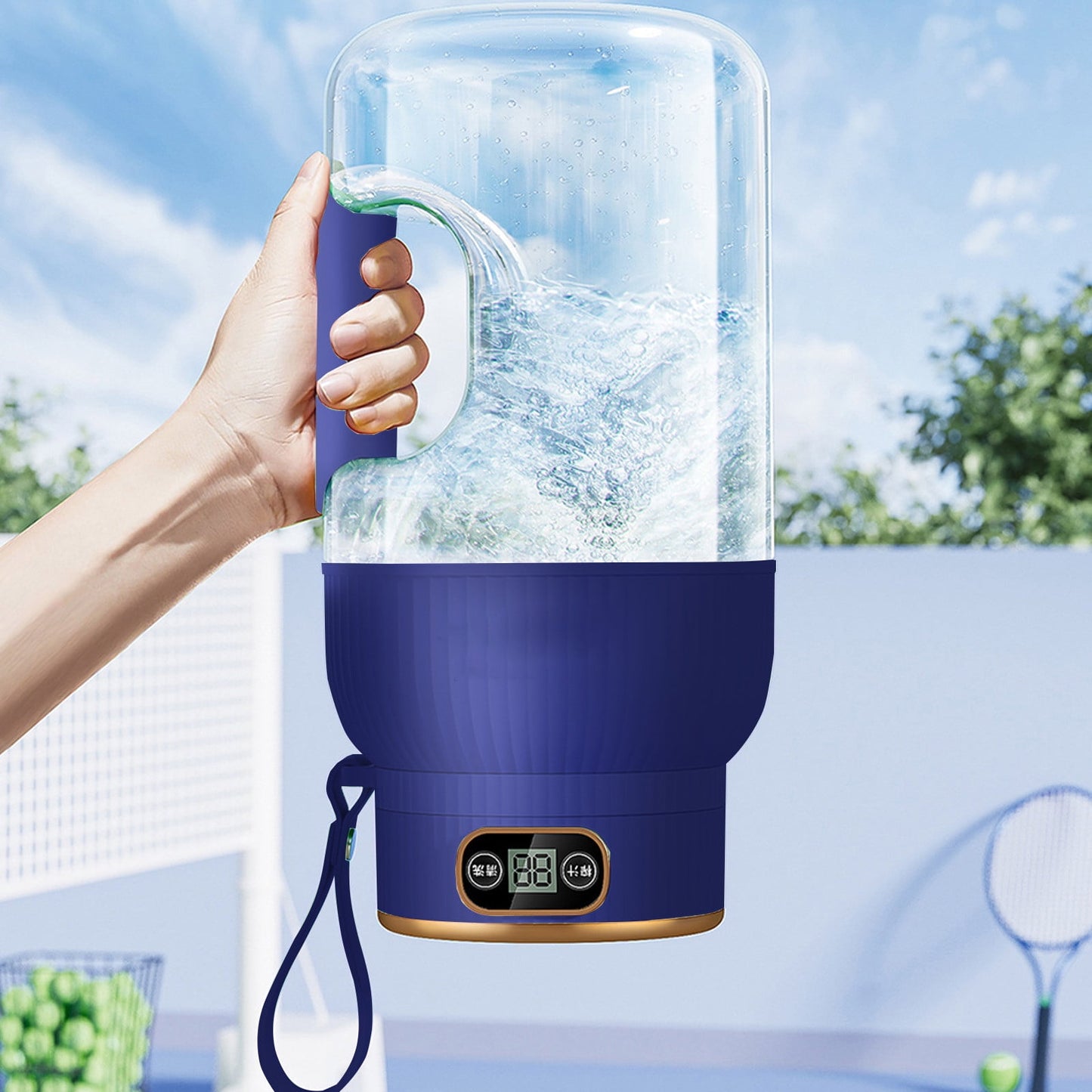 Portable 1200ml Electric Mixing Cup, Stainless Steel & Glass Body, Squeeze Bottle for Protein Shakes, Juices, Gym Drinks, Rechargeable, Airtight Lids, BPA-Free, Multi-Functional Blender Blue