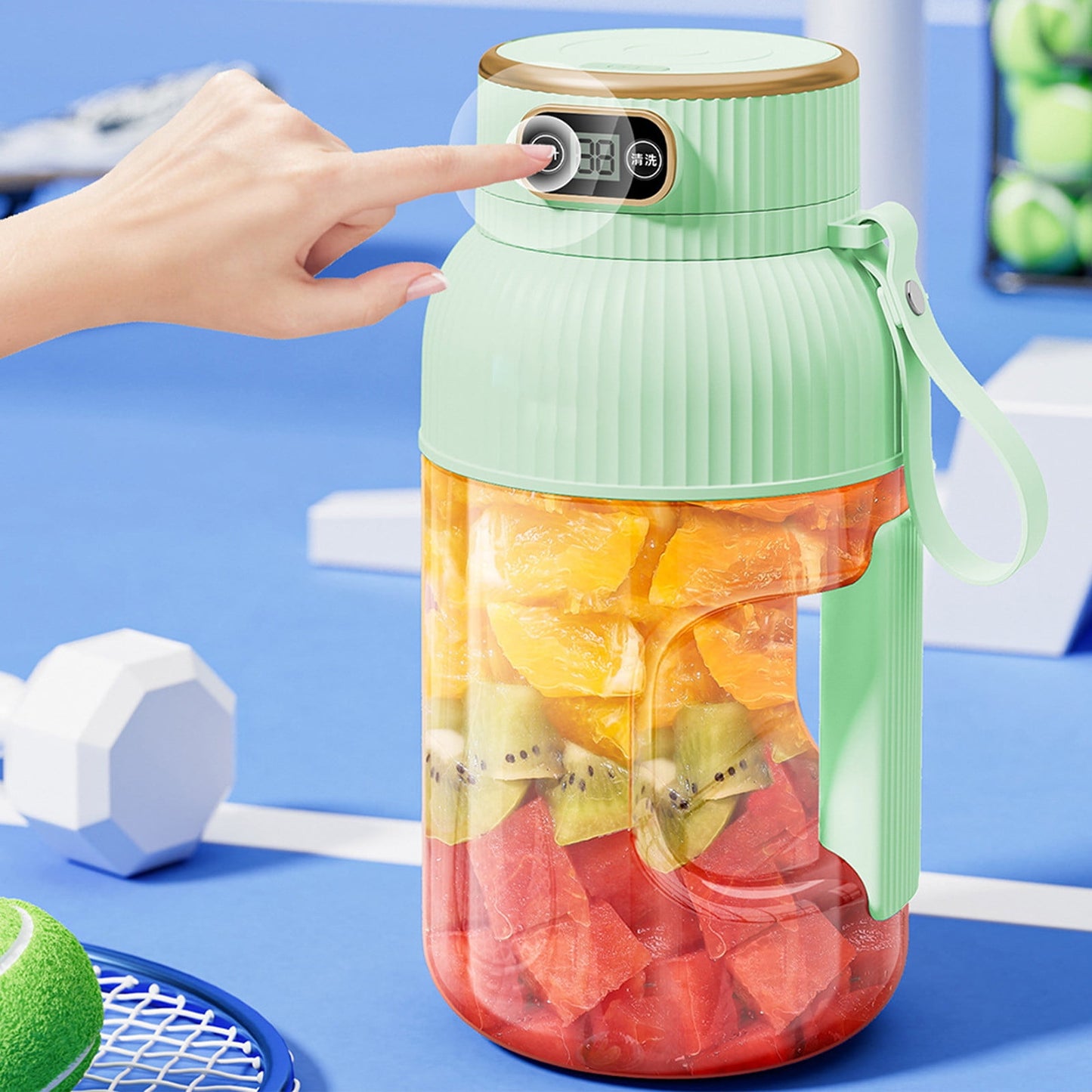 Portable 1200ml Electric Mixing Cup, Stainless Steel & Glass Body, Squeeze Bottle for Protein Shakes, Juices, Gym Drinks, Rechargeable, Airtight Lids, BPA-Free, Multi-Functional Blender Green