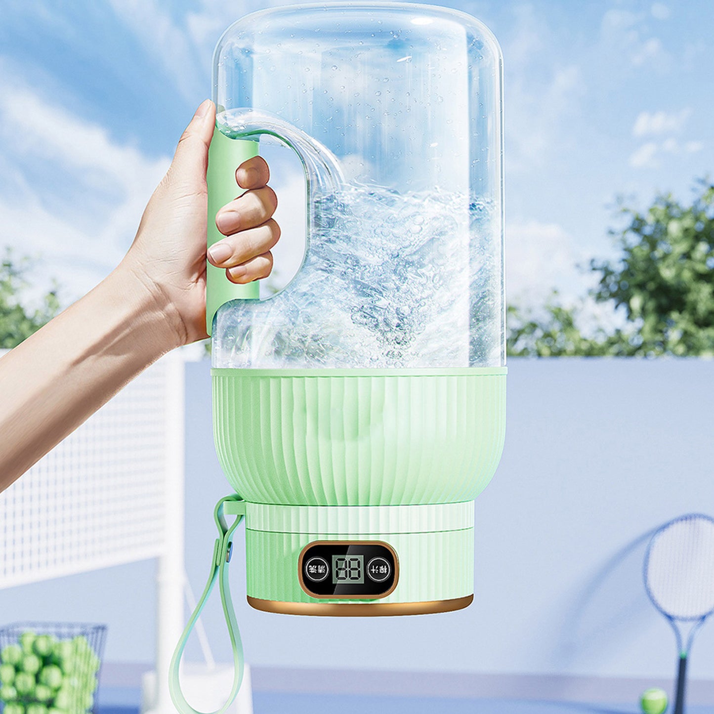 Portable 1200ml Electric Mixing Cup, Stainless Steel & Glass Body, Squeeze Bottle for Protein Shakes, Juices, Gym Drinks, Rechargeable, Airtight Lids, BPA-Free, Multi-Functional Blender Green