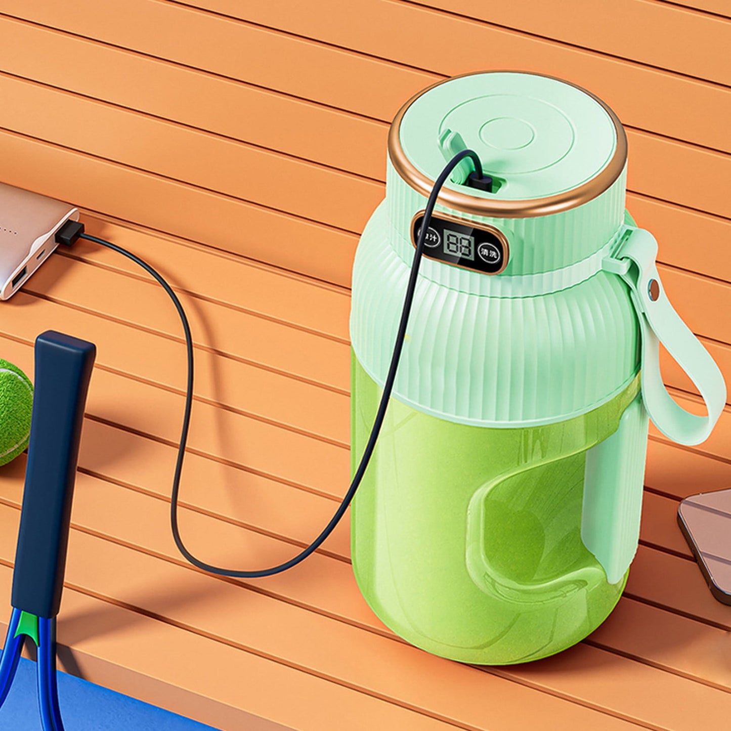 Portable 1200ml Electric Mixing Cup, Stainless Steel & Glass Body, Squeeze Bottle for Protein Shakes, Juices, Gym Drinks, Rechargeable, Airtight Lids, BPA-Free, Multi-Functional Blender Green