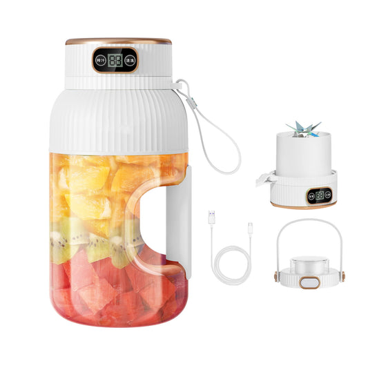 Portable 1200ml Electric Mixing Cup, Stainless Steel & Glass Body, Squeeze Bottle for Protein Shakes, Juices, Gym Drinks, Rechargeable, Airtight Lids, BPA-Free, Multi-Functional Blender White