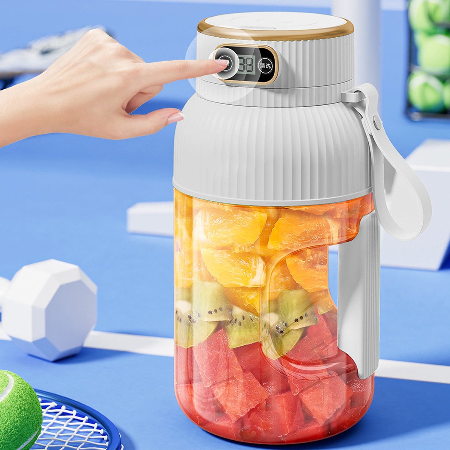 Portable 1200ml Electric Mixing Cup, Stainless Steel & Glass Body, Squeeze Bottle for Protein Shakes, Juices, Gym Drinks, Rechargeable, Airtight Lids, BPA-Free, Multi-Functional Blender White
