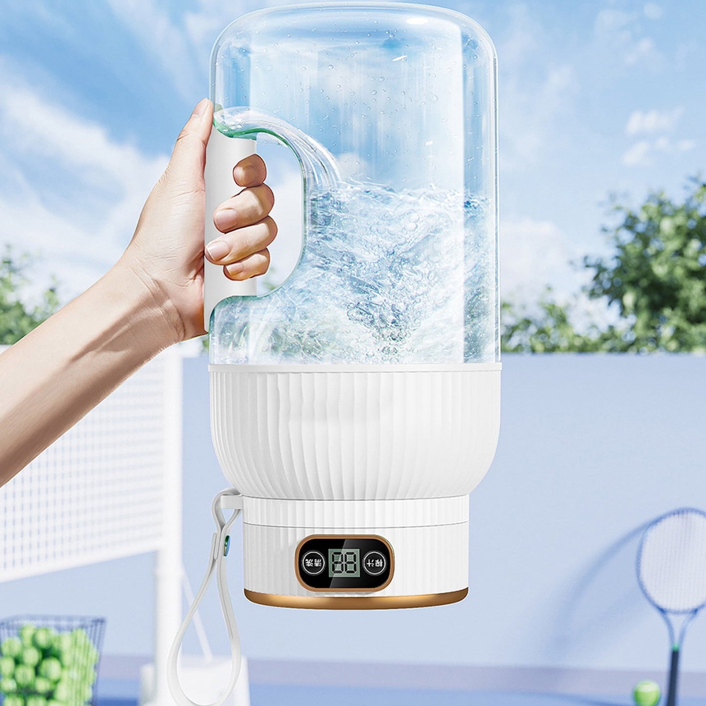 Portable 1200ml Electric Mixing Cup, Stainless Steel & Glass Body, Squeeze Bottle for Protein Shakes, Juices, Gym Drinks, Rechargeable, Airtight Lids, BPA-Free, Multi-Functional Blender White