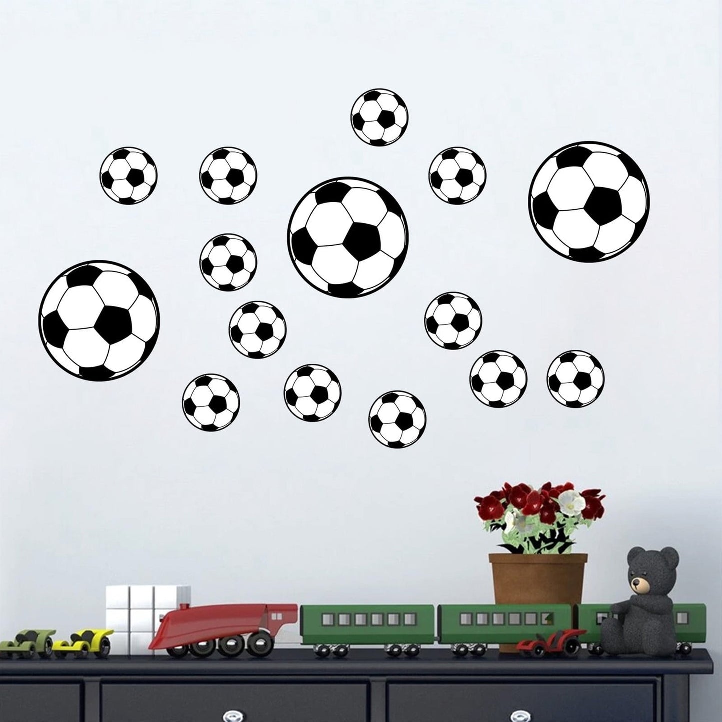 Soccer Stickers for Wall, Football Fan Room Decor, Sports Themed Stickers for Doors, Windows, Bedroom, Kids & Teens, Waterproof Vinyl Stickers with Balls & Bottles Design