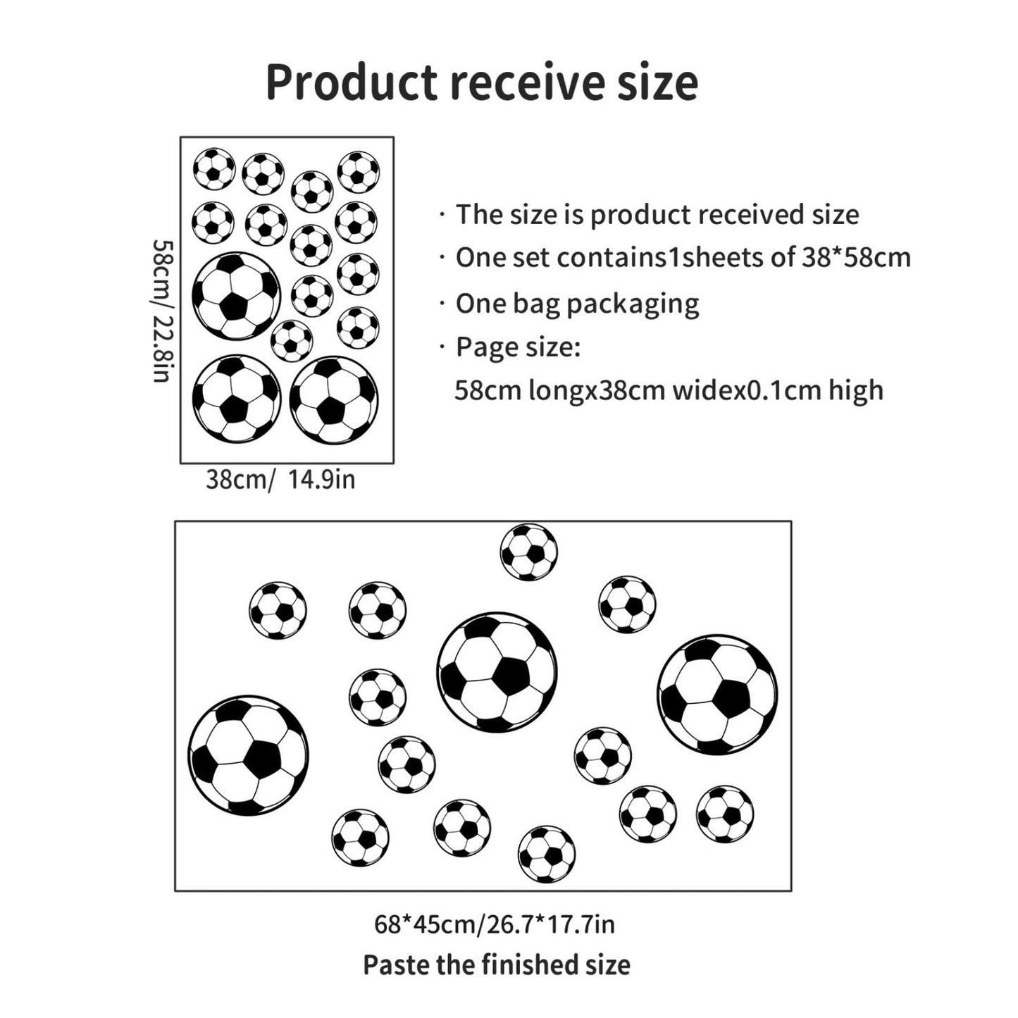 Soccer Stickers for Wall, Football Fan Room Decor, Sports Themed Stickers for Doors, Windows, Bedroom, Kids & Teens, Waterproof Vinyl Stickers with Balls & Bottles Design
