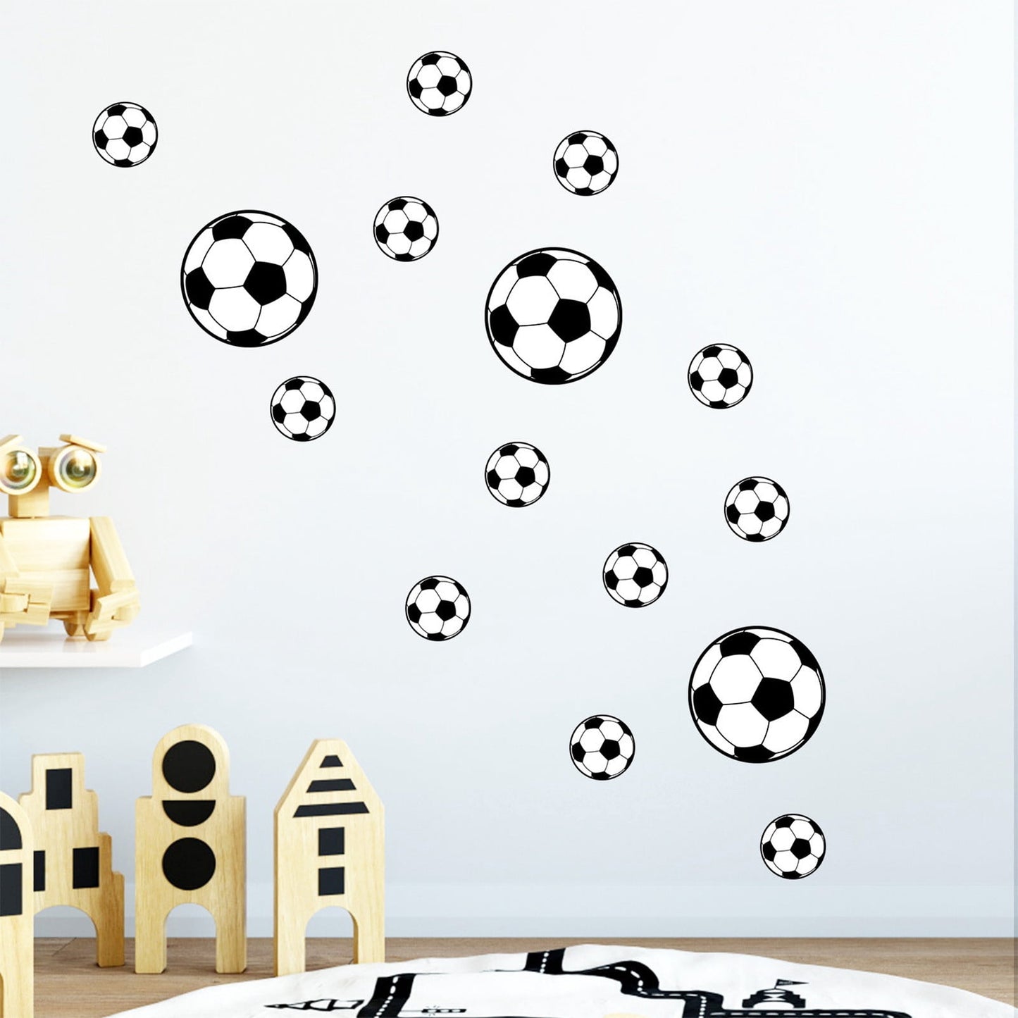Soccer Stickers for Wall, Football Fan Room Decor, Sports Themed Stickers for Doors, Windows, Bedroom, Kids & Teens, Waterproof Vinyl Stickers with Balls & Bottles Design