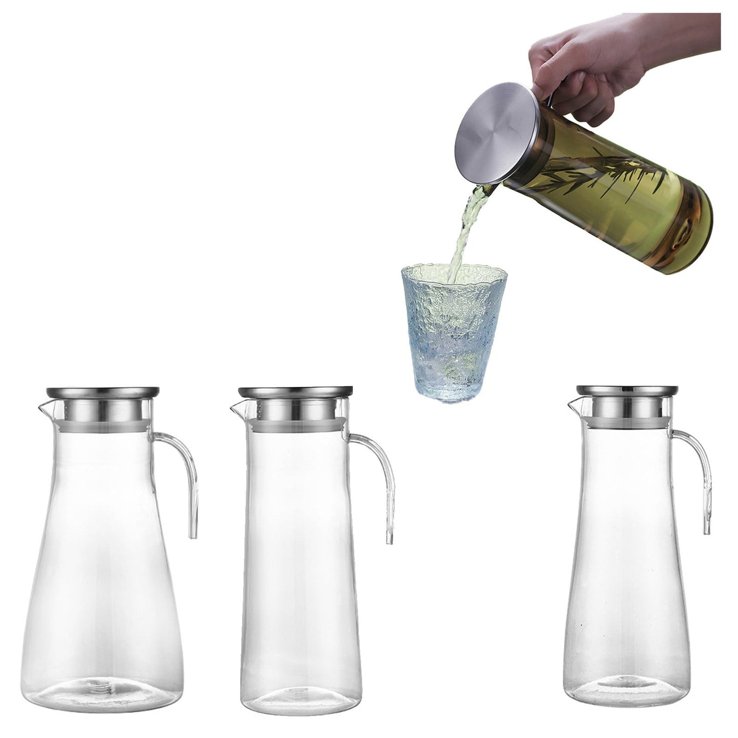Glass Pitcher with Lid, Easy Clean and Heat Resistance Borosilicate Glass Jug for Hot or Cold Water, Milk, Ice Tea and Juice Beverage, 1 Pcs, 33.8 Oz, 9.44x3.54 9.44" x 3.54" Clear