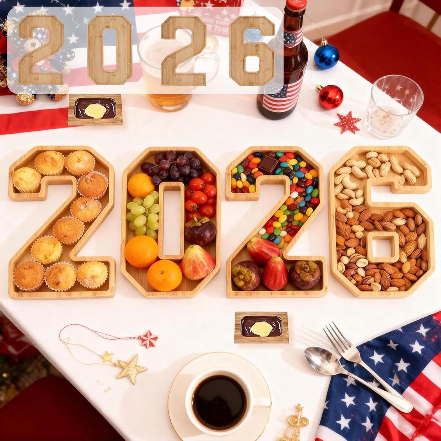 Wooden 2026 Party Supplies Charcuterie Numbers Fillable Decoration,2026 Graduation Fillable Numbers,Number Charcuterie Board Box for Fruit Cheese Platter Candy Cake Plates,Display Candy Snack Tray a set