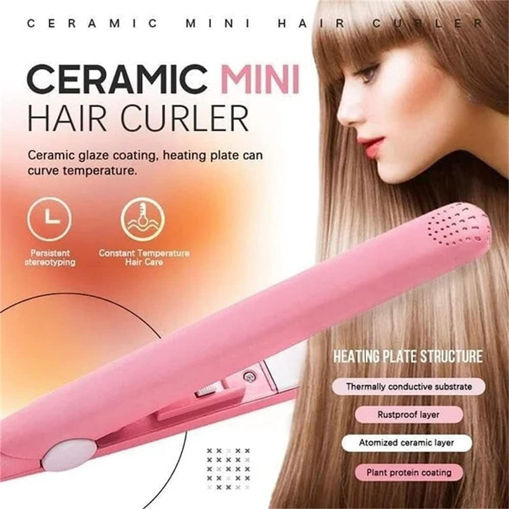 Mini Hair Curler, Mini Hair Curler For Short Hair, 2 In 1 Mini Curler And Hair Straightener, Mini Curling Iron 1/2 Inch Barrel Short Hair, Long-Lasting Effect, Multi Functional, 3d Heating Plate Pink