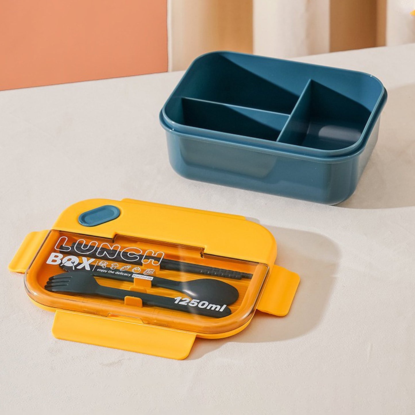 Lunch Box Containers With Dividers, 3 Compartments In One Large Lunch Box, Leakproof Lunch Box, Plastic Microwave Lunch Box Sealed Adult, Suitable For Dining Out Work Navy