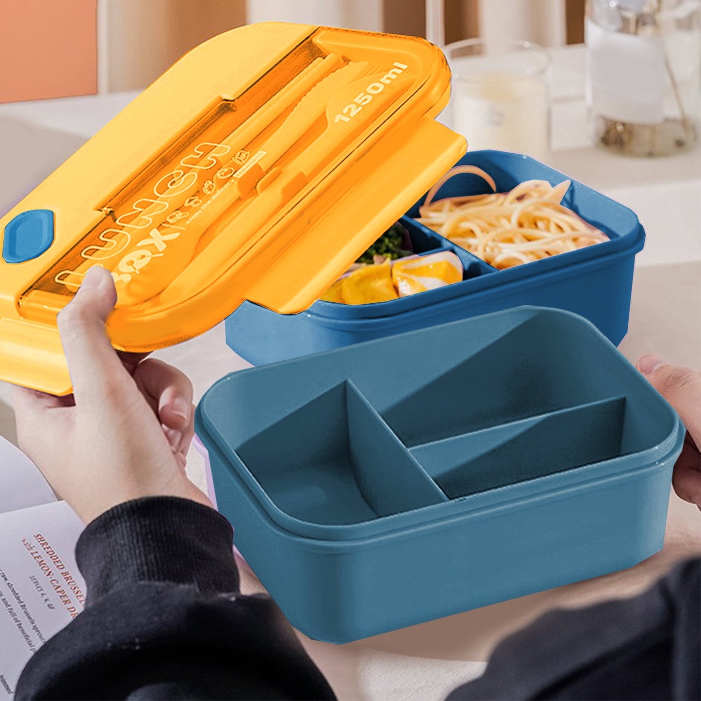 Lunch Box Containers With Dividers, 3 Compartments In One Large Lunch Box, Leakproof Lunch Box, Plastic Microwave Lunch Box Sealed Adult, Suitable For Dining Out Work Navy