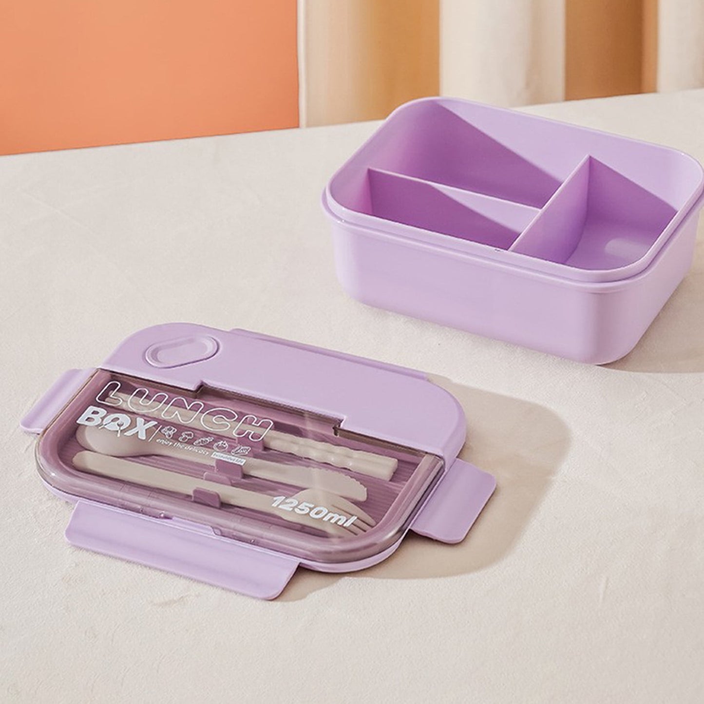 Lunch Box Containers With Dividers, 3 Compartments In One Large Lunch Box, Leakproof Lunch Box, Plastic Microwave Lunch Box Sealed Adult, Suitable For Dining Out Work Purpel