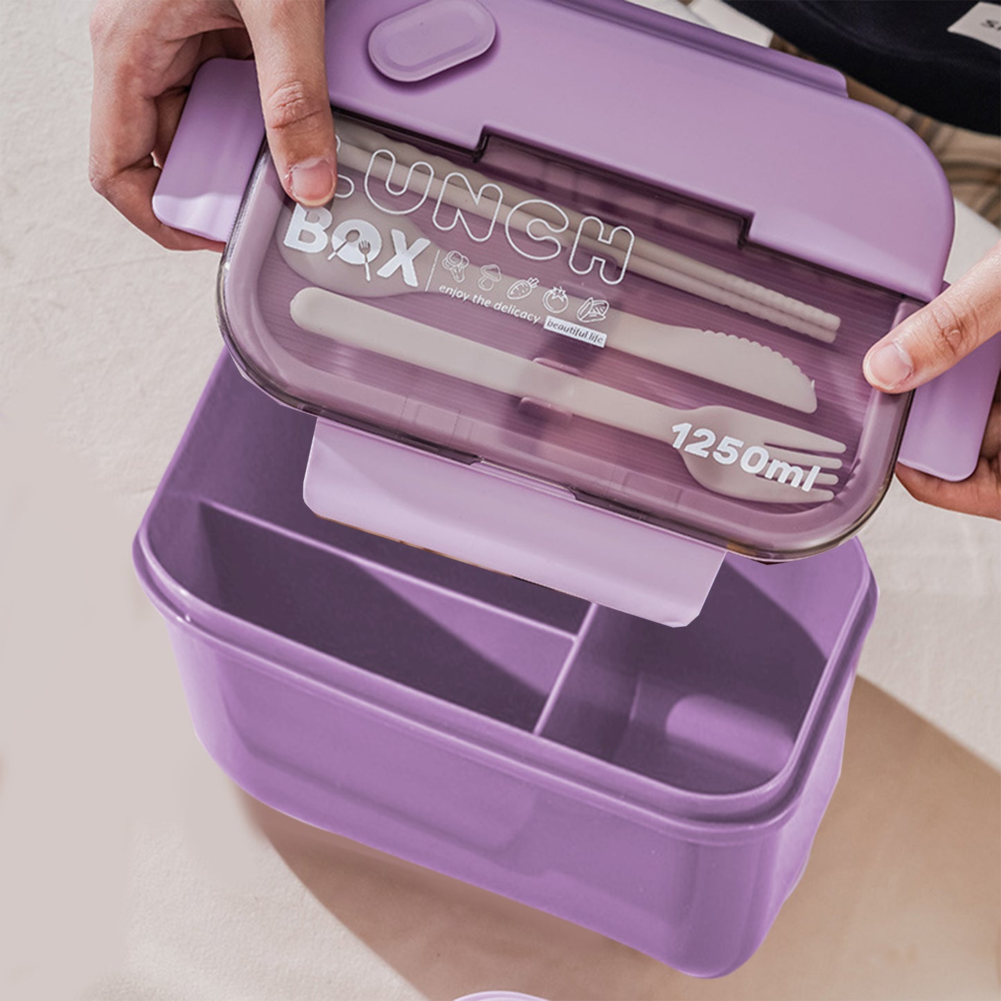 Lunch Box Containers With Dividers, 3 Compartments In One Large Lunch Box, Leakproof Lunch Box, Plastic Microwave Lunch Box Sealed Adult, Suitable For Dining Out Work Purpel